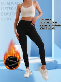 New autumn and winter high waisted, waist cinching, hip lifting fitness yoga pants, warm outdoor running and fitness pants (Color: Black, size: M)