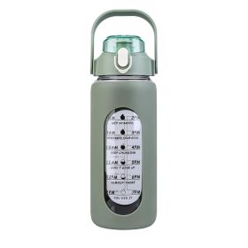 64Oz Glass Water Bottle Sports Water Bottle Motivational Water Bottle Water Intake Tracker Bottle with Straw Time Marker Silicone Sleeve Handle for Gy (Color: Green, size: 64oz)