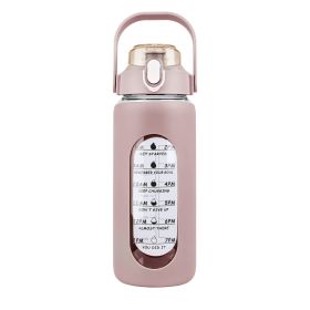 64Oz Glass Water Bottle Sports Water Bottle Motivational Water Bottle Water Intake Tracker Bottle with Straw Time Marker Silicone Sleeve Handle for Gy (Color: Coffee, size: 64oz)