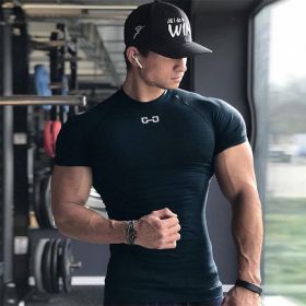 Gym Short Sleeve T Quick Dry Gym Clothes For Running (Specification: Navy Blue/2XL)