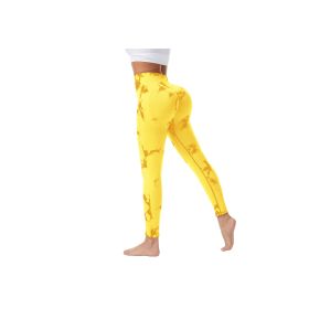 Self Pickup Only - Yellow  Four Seasons Printed Nine Point Sports Yoga Pants (size: small)