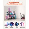 Yoga Mat Storage Rack, Home Gym Workout Equipment Organizer, Powder Coated Finish Steel Yoga Mat Holder with Hooks & Wheels, Weight Rack for Dumbbell