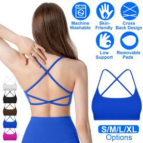Fresh Fab Finds Women's Cross Back Sports Bra, Open Back, Thin Straps, Low Impact (Color: Blue, size: large)