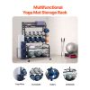 Yoga Mat Storage Rack, Home Gym Workout Equipment Organizer, Powder Coated Finish Steel Yoga Mat Holder with Hooks & Wheels, Weight Rack for Dumbbell