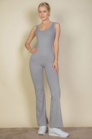 Solid Flare Leg Sports Jumpsuit (Color: Cement, size: medium)