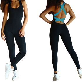 Women Sports YOGA Workout Gym Fitness Jumpsuit (Color: Blue, size: 2X Large)
