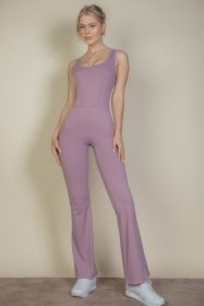 Solid Flare Leg Sports Jumpsuit (Color: Smoky pink, size: small)