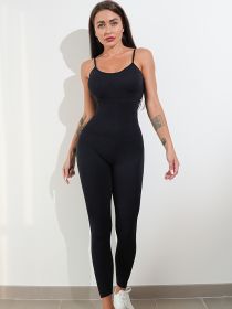 Womens Sexy Unitard One Piece Jumpsuit Spaghetti Strap Tummy Control Rompers Sleeveless Bodysuits Outfits (Color: Black, size: L)