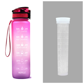 1L Tritan Water Bottle With Time Marker Bounce Cover Motivational Water Bottle Cycling Leakproof Cup For Sports Fitness Bottles (Specification: Pink purple gradient set/1L)