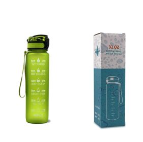 1L Tritan Water Bottle With Time Marker Bounce Cover Motivational Water Bottle Cycling Leakproof Cup For Sports Fitness Bottles (Specification: Green with box/1L)
