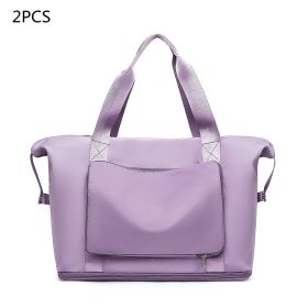 Foldable Large Capacity Women Gym Bags Shoulder Bag Women Training Travel Handle Handbag Yoga Sport Crossbody Tote Bag Women (Specification: Purple no cloth label X2)