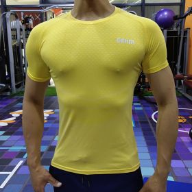 Men's Elastic Leisure Running Equipment Exercise T-shirt (Specification: Yellow/2XL)