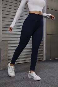 Autumn And Winter Women's Velvet Lift Hip Tight Pants With Elastic High Waist Sports Tight Pants (Color: Navy Blue, size: X-Small)