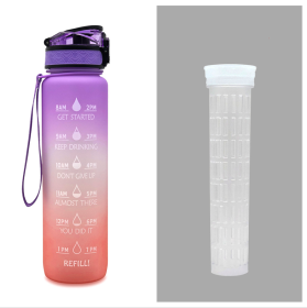 1L Tritan Water Bottle With Time Marker Bounce Cover Motivational Water Bottle Cycling Leakproof Cup For Sports Fitness Bottles (Specification: Purple orange gradient set/1L)