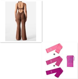 Slim Fit Hip Raise Jumpsuit Sexy Backless Exercise Yoga Clothes (Specification: S/Brown Set)
