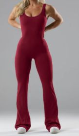 Slim Fit Hip Raise Jumpsuit Sexy Backless Exercise Yoga Clothes (Specification: M/Wine Red)