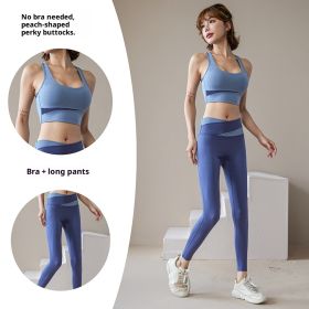 Women's Jacket Trousers Bra Yoga Workout Clothes (Specification: Gray Lake Blue Set/XL)