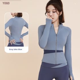 Women's Jacket Trousers Bra Yoga Workout Clothes (Specification: Blue coat/XXL)