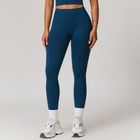 European And American Tight High Waist Hip Raise Yoga Pants (Color: Blue, size: medium)