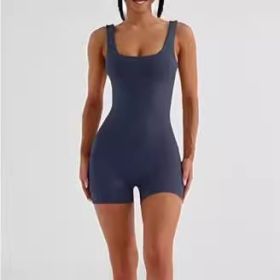 Women's Sleeveless Sling Yoga Jumpsuit (Color: Dark Blue, size: 2XL)