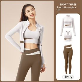 Women's Jacket Trousers Bra Yoga Workout Clothes (Specification: Ivory White/XXL)