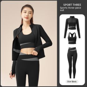 Women's Jacket Trousers Bra Yoga Workout Clothes (Specification: Xingyao Black/XXL)