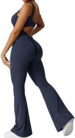 Women Sleeveless Flare Jumpsuits Fitness Yoga Long Pants (Color: Dark Blue, size: XL)