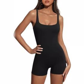Women's Sleeveless Sling Yoga Jumpsuit (Color: Black, size: 2XL)