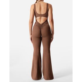 Slim Fit Hip Raise Jumpsuit Sexy Backless Exercise Yoga Clothes (Specification: M/Brown)
