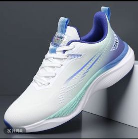 Thick-soled Bouncy Comfortable Running Shoes (Specification: White And Blue Leather Surface/45)