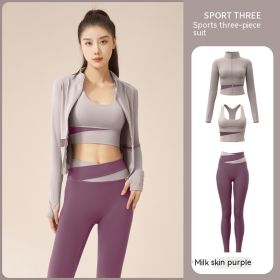 Women's Jacket Trousers Bra Yoga Workout Clothes (Specification: Milk Skin Purple/L)